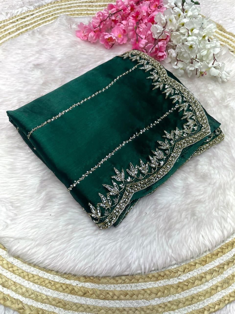 Designer Zimmy Choo Saree with Khatli Cut Dana & Diamond Handwork silk